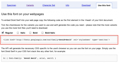 Google Fonts: Code für header.php